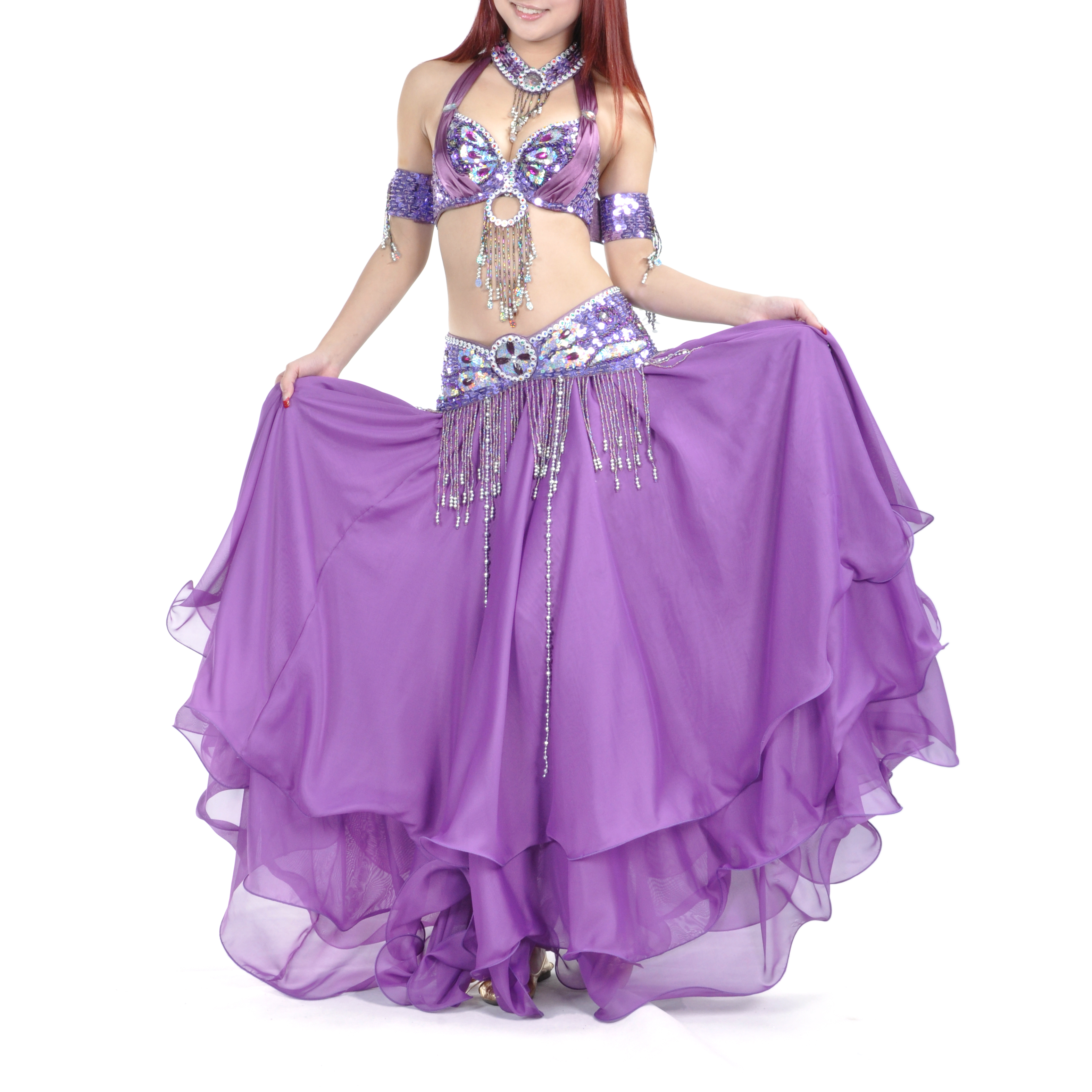 Bellylady 5 Pieces Professional Gypsy Trial Belly Dancing Costume Purple Halter