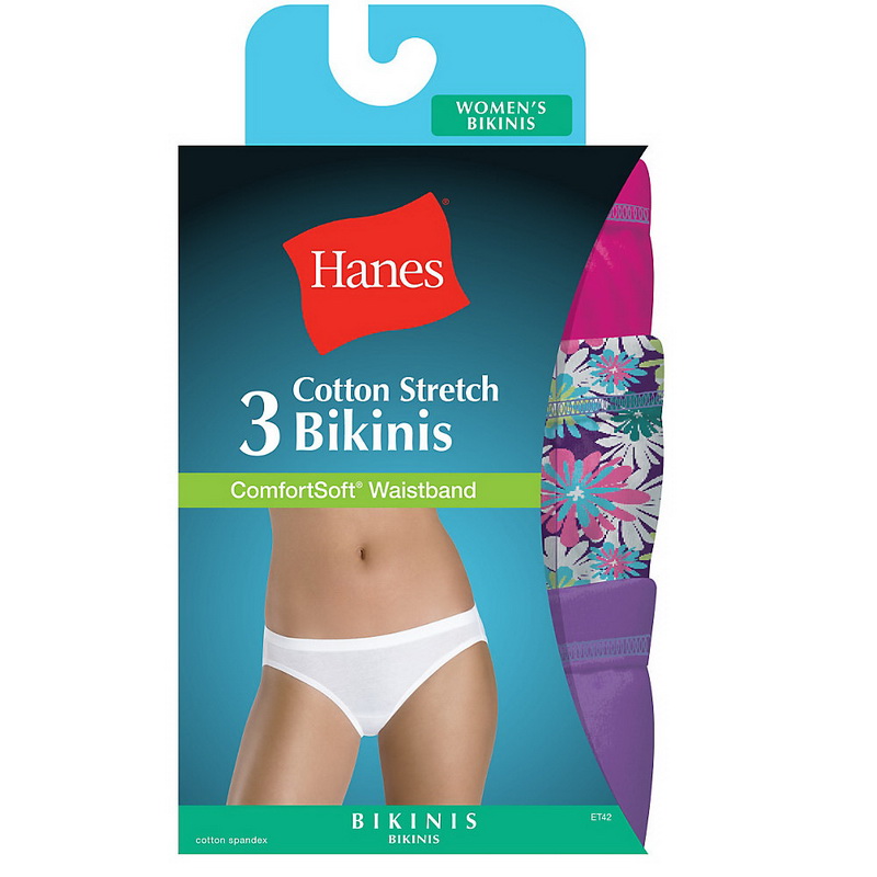 Hanes Et42as Womens Cotton Stretch Bikini With Comfortsoft Waistband 3 Pack 9975