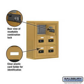 Salsbury Industries 19035-06GSC Cell Phone Storage Locker - 3 Door High Unit (5 Inch Deep Compartments) - 6 A Doors - Gold - Surface Mounted - Resettable Combination Locks