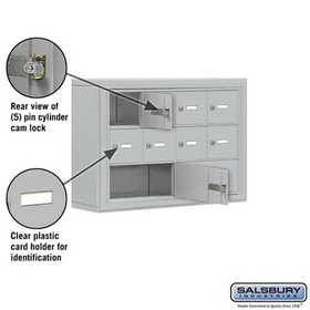 Salsbury Industries 19035-10ASK Cell Phone Storage Locker - 3 Door High Unit (5 Inch Deep Compartments) - 8 A Doors and 2 B Doors - Aluminum - Surface Mounted - Master Keyed Locks
