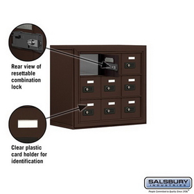 Salsbury Industries 19038-09ZSC Cell Phone Storage Locker - 3 Door High Unit (8 Inch Deep Compartments) - 9 A Doors - Bronze - Surface Mounted - Resettable Combination Locks