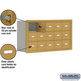 Salsbury Industries 19038-15GRK Cell Phone Storage Locker - 3 Door High Unit (8 Inch Deep Compartments) - 15 A Doors - Gold - Recessed Mounted - Master Keyed Locks