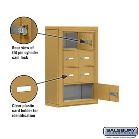 Salsbury Industries 19045-07GSK Cell Phone Storage Locker - 4 Door High Unit (5 Inch Deep Compartments) - 6 A Doors and 1 B Door - Gold - Surface Mounted - Master Keyed Locks