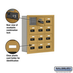 Salsbury Industries 19045-12GRC Cell Phone Storage Locker - 4 Door High Unit (5 Inch Deep Compartments) - 12 A Doors - Gold - Recessed Mounted - Resettable Combination Locks