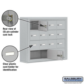 Salsbury Industries 19045-14ASK Cell Phone Storage Locker - 4 Door High Unit (5 Inch Deep Compartments) - 12 A Doors and 2 B Doors - Aluminum - Surface Mounted - Master Keyed Locks