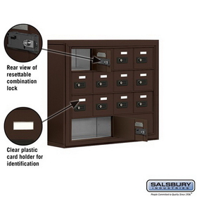 Salsbury Industries 19045-14ZSC Cell Phone Storage Locker - 4 Door High Unit (5 Inch Deep Compartments) - 12 A Doors and 2 B Doors - Bronze - Surface Mounted - Resettable Combination Locks