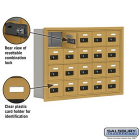 Salsbury Industries 19045-20GRC Cell Phone Storage Locker - 4 Door High Unit (5 Inch Deep Compartments) - 20 A Doors - Gold - Recessed Mounted - Resettable Combination Locks