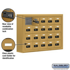 Salsbury Industries 19045-20GSC Cell Phone Storage Locker - 4 Door High Unit (5 Inch Deep Compartments) - 20 A Doors - Gold - Surface Mounted - Resettable Combination Locks