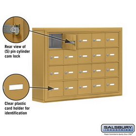 Salsbury Industries 19045-20GSK Cell Phone Storage Locker - 4 Door High Unit (5 Inch Deep Compartments) - 20 A Doors - Gold - Surface Mounted - Master Keyed Locks