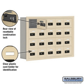 Salsbury Industries 19045-20SRC Cell Phone Storage Locker - 4 Door High Unit (5 Inch Deep Compartments) - 20 A Doors - Sandstone - Recessed Mounted - Resettable Combination Locks