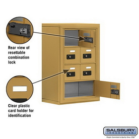 Salsbury Industries 19048-07GSC Cell Phone Storage Locker - 4 Door High Unit (8 Inch Deep Compartments) - 6 A Doors and 1 B Door - Gold - Surface Mounted - Resettable Combination Locks
