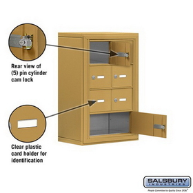 Salsbury Industries 19048-07GSK Cell Phone Storage Locker - 4 Door High Unit (8 Inch Deep Compartments) - 6 A Doors and 1 B Door - Gold - Surface Mounted - Master Keyed Locks