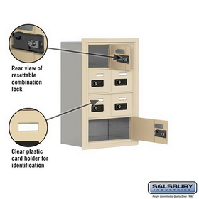 Salsbury Industries 19048-07SRC Cell Phone Storage Locker - 4 Door High Unit (8 Inch Deep Compartments) - 6 A Doors and 1 B Door - Sandstone - Recessed Mounted - Resettable Combination Locks