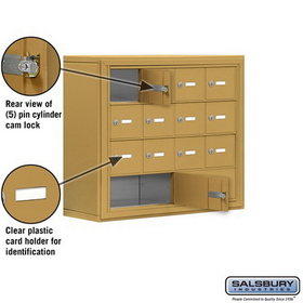 Salsbury Industries 19048-14GSK Cell Phone Storage Locker - 4 Door High Unit (8 Inch Deep Compartments) - 12 A Doors and 2 B Doors - Gold - Surface Mounted - Master Keyed Locks