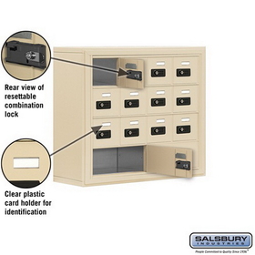 Salsbury Industries 19048-14SSC Cell Phone Storage Locker - 4 Door High Unit (8 Inch Deep Compartments) - 12 A Doors and 2 B Doors - Sandstone - Surface Mounted - Resettable Combination Locks