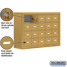 Salsbury Industries 19048-20GSK Cell Phone Storage Locker - 4 Door High Unit (8 Inch Deep Compartments) - 20 A Doors - Gold - Surface Mounted - Master Keyed Locks