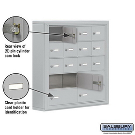 Salsbury Industries 19055-16ASK Cell Phone Storage Locker - 5 Door High Unit (5 Inch Deep Compartments) - 12 A Doors and 4 B Doors - Aluminum - Surface Mounted - Master Keyed Locks