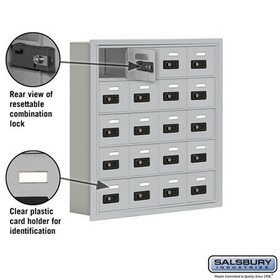 Salsbury Industries 19055-20ARC Cell Phone Storage Locker - 5 Door High Unit (5 Inch Deep Compartments) - 20 A Doors - Aluminum - Recessed Mounted - Resettable Combination Locks