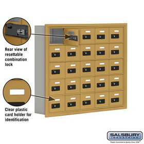 Salsbury Industries 19055-25GRC Cell Phone Storage Locker - 5 Door High Unit (5 Inch Deep Compartments) - 25 A Doors - Gold - Recessed Mounted - Resettable Combination Locks