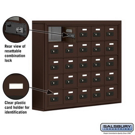 Salsbury Industries 19055-25ZSC Cell Phone Storage Locker - 5 Door High Unit (5 Inch Deep Compartments) - 25 A Doors - Bronze - Surface Mounted - Resettable Combination Locks