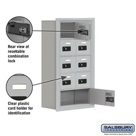 Salsbury Industries 19058-09ARC Cell Phone Storage Locker - 5 Door High Unit (8 Inch Deep Compartments) - 8 A Doors and 1 B Door - Aluminum - Recessed Mounted - Resettable Combination Locks