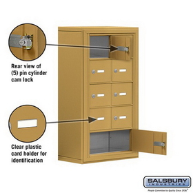 Salsbury Industries 19058-09GSK Cell Phone Storage Locker - 5 Door High Unit (8 Inch Deep Compartments) - 8 A Doors and 1 B Door - Gold - Surface Mounted - Master Keyed Locks