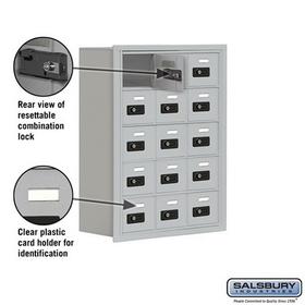Salsbury Industries 19058-15ARC Cell Phone Storage Locker - 5 Door High Unit (8 Inch Deep Compartments) - 15 A Doors - Aluminum - Recessed Mounted - Resettable Combination Locks