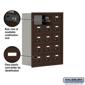 Salsbury Industries 19058-15ZRC Cell Phone Storage Locker - 5 Door High Unit (8 Inch Deep Compartments) - 15 A Doors - Bronze - Recessed Mounted - Resettable Combination Locks