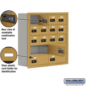 Salsbury Industries 19058-16GRC Cell Phone Storage Locker - 5 Door High Unit (8 Inch Deep Compartments) - 12 A Doors and 4 B Doors - Gold - Recessed Mounted - Resettable Combination Locks