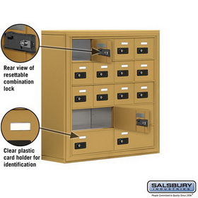 Salsbury Industries 19058-16GSC Cell Phone Storage Locker - 5 Door High Unit (8 Inch Deep Compartments) - 12 A Doors and 4 B Doors - Gold - Surface Mounted - Resettable Combination Locks