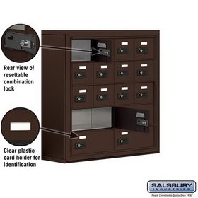 Salsbury Industries 19058-16ZSC Cell Phone Storage Locker - 5 Door High Unit (8 Inch Deep Compartments) - 12 A Doors and 4 B Doors - Bronze - Surface Mounted - Resettable Combination Locks