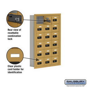 Salsbury Industries 19065-18GRC Cell Phone Storage Locker - 6 Door High Unit (5 Inch Deep Compartments) - 18 A Doors - Gold - Recessed Mounted - Resettable Combination Locks