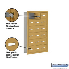 Salsbury Industries 19065-18GRK Cell Phone Storage Locker - 6 Door High Unit (5 Inch Deep Compartments) - 18 A Doors - Gold - Recessed Mounted - Master Keyed Locks