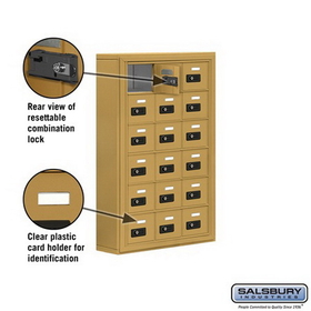 Salsbury Industries 19065-18GSC Cell Phone Storage Locker - 6 Door High Unit (5 Inch Deep Compartments) - 18 A Doors - Gold - Surface Mounted - Resettable Combination Locks