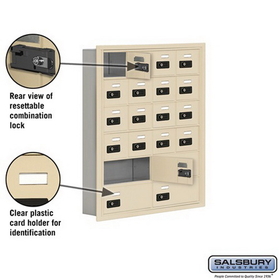 Salsbury Industries 19065-20SRC Cell Phone Storage Locker - 6 Door High Unit (5 Inch Deep Compartments) - 16 A Doors and 4 B Doors - Sandstone - Recessed Mounted - Resettable Combination Locks