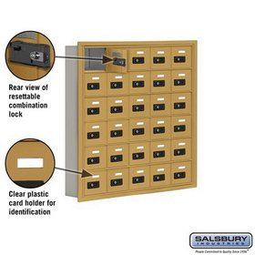 Salsbury Industries 19065-30GRC Cell Phone Storage Locker - 6 Door High Unit (5 Inch Deep Compartments) - 30 A Doors - Gold - Recessed Mounted - Resettable Combination Locks