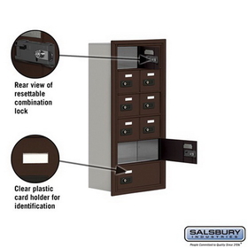 Salsbury Industries 19068-10ZRC Cell Phone Storage Locker - 6 Door High Unit (8 Inch Deep Compartments) - 8 A Doors and 2 B Doors - Bronze - Recessed Mounted - Resettable Combination Locks