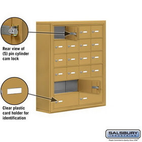 Salsbury Industries 19068-20GSK Cell Phone Storage Locker - 6 Door High Unit (8 Inch Deep Compartments) - 16 A Doors and 4 B Doors - Gold - Surface Mounted - Master Keyed Locks