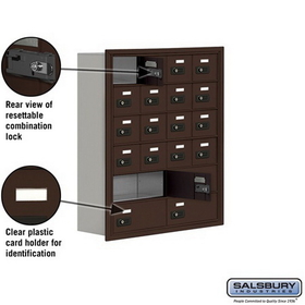 Salsbury Industries 19068-20ZRC Cell Phone Storage Locker - 6 Door High Unit (8 Inch Deep Compartments) - 16 A Doors and 4 B Doors - Bronze - Recessed Mounted - Resettable Combination Locks