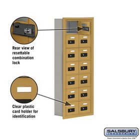 Salsbury Industries 19075-14GRC Cell Phone Storage Locker - 7 Door High Unit (5 Inch Deep Compartments) - 14 A Doors - Gold - Recessed Mounted - Resettable Combination Locks