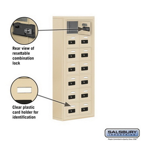 Salsbury Industries 19075-14SSC Cell Phone Storage Locker - 7 Door High Unit (5 Inch Deep Compartments) - 14 A Doors - Sandstone - Surface Mounted - Resettable Combination Locks