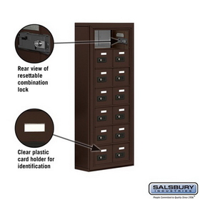 Salsbury Industries 19075-14ZSC Cell Phone Storage Locker - 7 Door High Unit (5 Inch Deep Compartments) - 14 A Doors - Bronze - Surface Mounted - Resettable Combination Locks