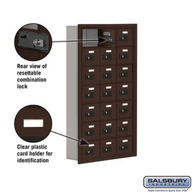 Salsbury Industries 19075-21ZRC Cell Phone Storage Locker - 7 Door High Unit (5 Inch Deep Compartments) - 21 A Doors - Bronze - Recessed Mounted - Resettable Combination Locks