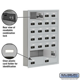 Salsbury Industries 19075-24ARC Cell Phone Storage Locker - 7 Door High Unit (5 Inch Deep Compartments) - 20 A Doors and 4 B Doors - Aluminum - Recessed Mounted - Resettable Combination Locks