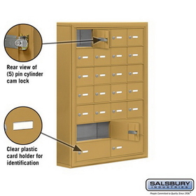 Salsbury Industries 19075-24GSK Cell Phone Storage Locker - 7 Door High Unit (5 Inch Deep Compartments) - 20 A Doors and 4 B Doors - Gold - Surface Mounted - Master Keyed Locks