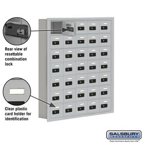 Salsbury Industries 19075-35ARC Cell Phone Storage Locker - 7 Door High Unit (5 Inch Deep Compartments) - 35 A Doors - Aluminum - Recessed Mounted - Resettable Combination Locks