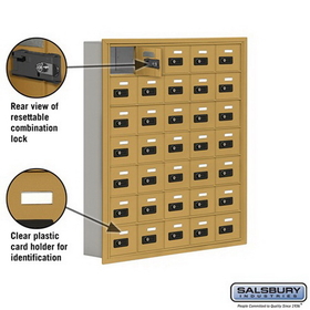 Salsbury Industries 19075-35GRC Cell Phone Storage Locker - 7 Door High Unit (5 Inch Deep Compartments) - 35 A Doors - Gold - Recessed Mounted - Resettable Combination Locks