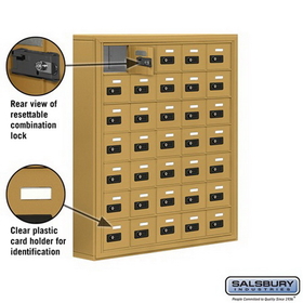 Salsbury Industries 19075-35GSC Cell Phone Storage Locker - 7 Door High Unit (5 Inch Deep Compartments) - 35 A Doors - Gold - Surface Mounted - Resettable Combination Locks