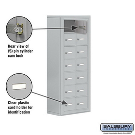 Salsbury Industries 19078-14ASK Cell Phone Storage Locker - 7 Door High Unit (8 Inch Deep Compartments) - 14 A Doors - Aluminum - Surface Mounted - Master Keyed Locks