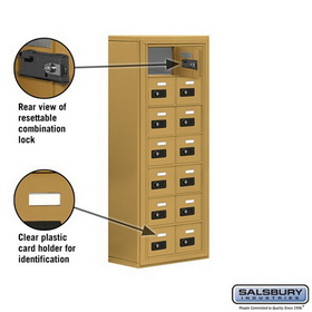 Salsbury Industries 19078-14GSC Cell Phone Storage Locker - 7 Door High Unit (8 Inch Deep Compartments) - 14 A Doors - Gold - Surface Mounted - Resettable Combination Locks